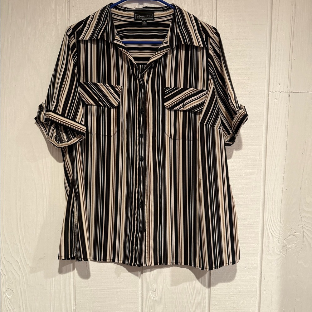 Elementz Black and White Striped Button Down Shirt